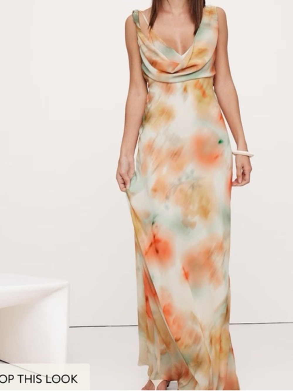 Banana Republic Watercolor Cowl-Neck Maxi Dress in Orange and Green